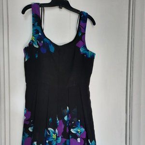 Black and Floral Box Pleat Dress